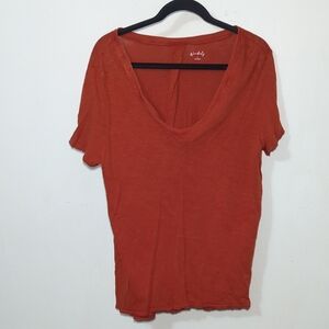 Wonderly T-shirt Rust Orange Short-Sleeve V-Neck Slub Knit Cotton Women's L